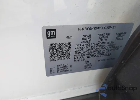 2025 Chevrolet Trax Fwd Lt z USA, uszkodzony, nr VIN KL77LHEP5SC232635